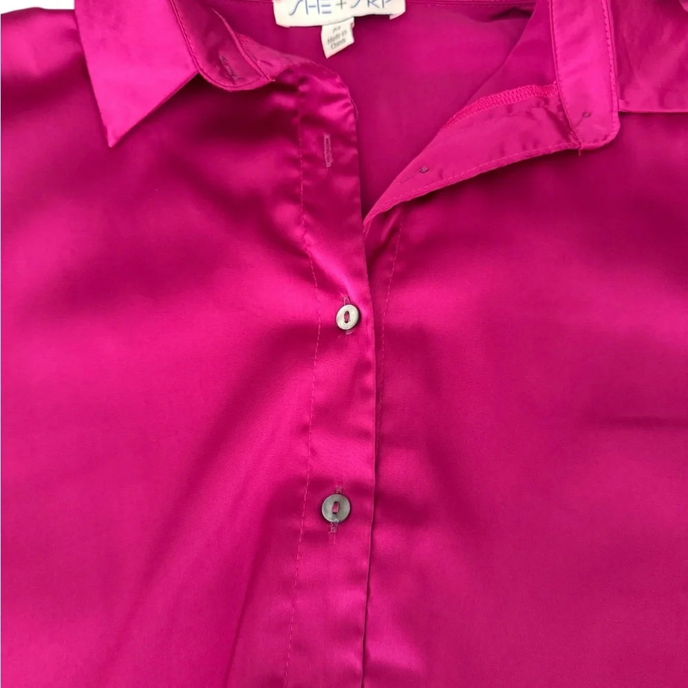 She+Sky Hot Pink Satin Style Hi Low Blouse M - Picture 3 of 4